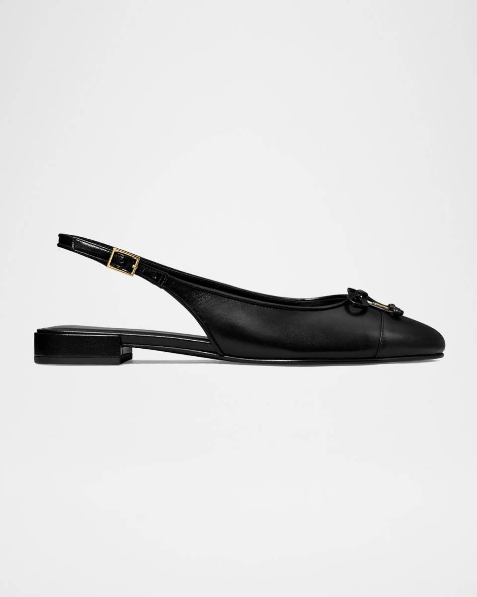 Cap-Toe Leather Slingback Ballerina Flats